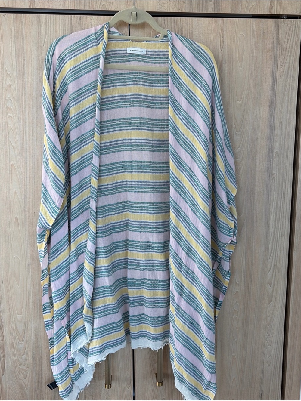 Anthropologie Kimono Duster Cardigan Pastel Striped Fringe Boho Resort one size